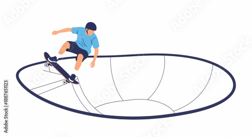 Skater entering concrete bowl at skate park arena