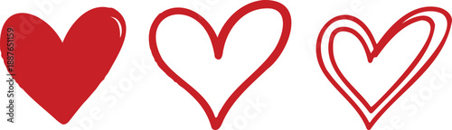 Minimalist Trio of Red Hearts in Different Styles