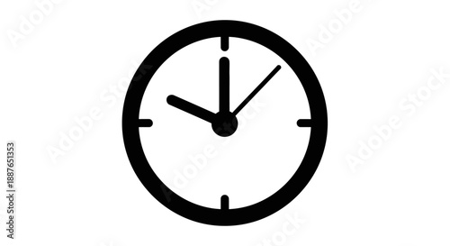 Simple Black and White Clock Face Showing Time.