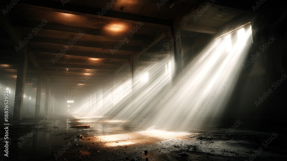 Fototapeta premium Industrial space sunlight beams