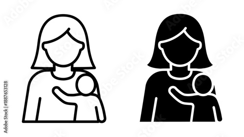 Minimalist Mother and Child Line Art and Solid Glyph Vector Icons