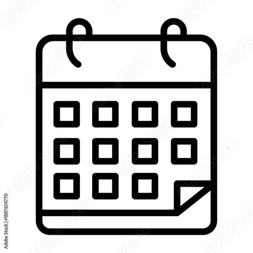 Calendar Icon: A sleek, modern icon of a calendar, featuring a clear display of dates and a turned-up page corner, symbolizes planning, scheduling, and time management.