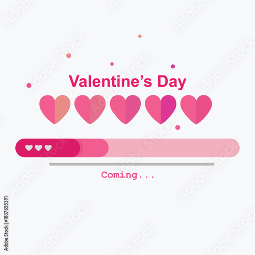 Valentine's Day loading progress bar with pink hearts illustration