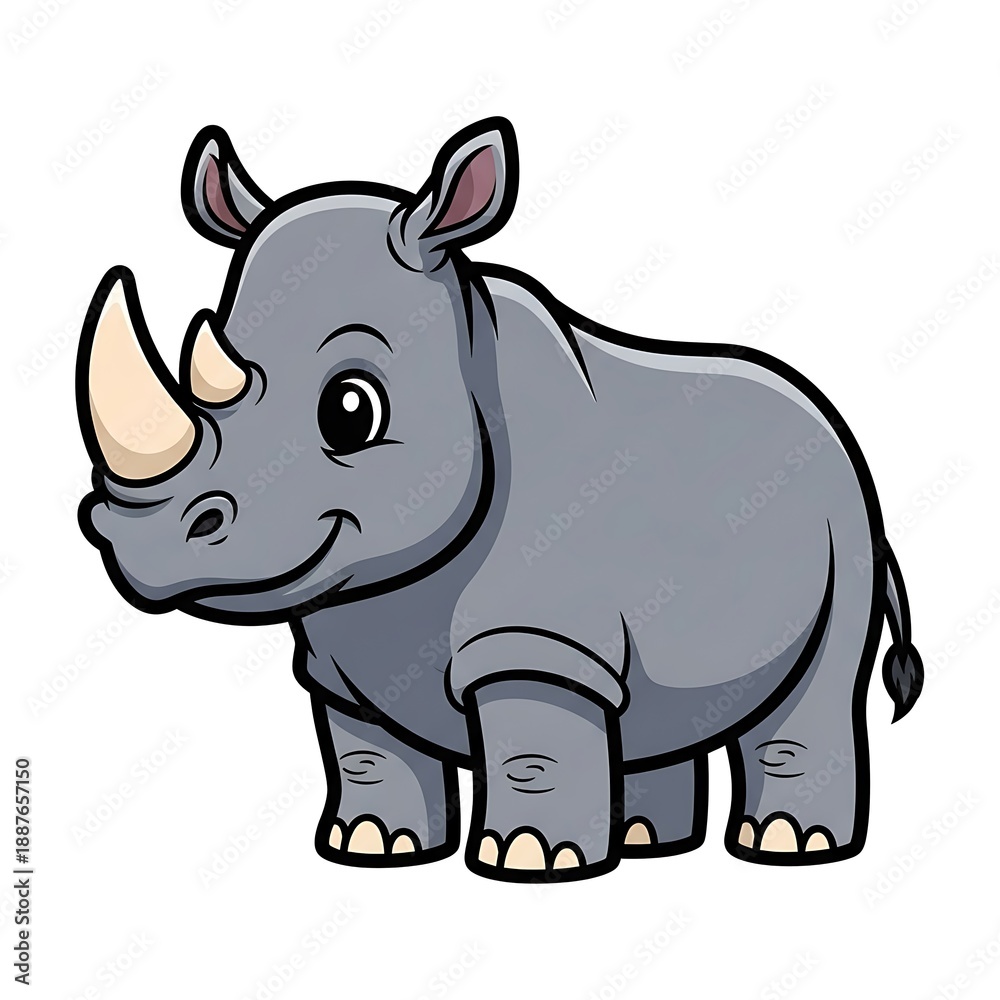 Fototapeta premium Cartoon Rhinoceros Illustration on White Background.