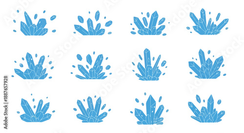 Abstract Blue Crystal Cluster Vector Illustrations on White