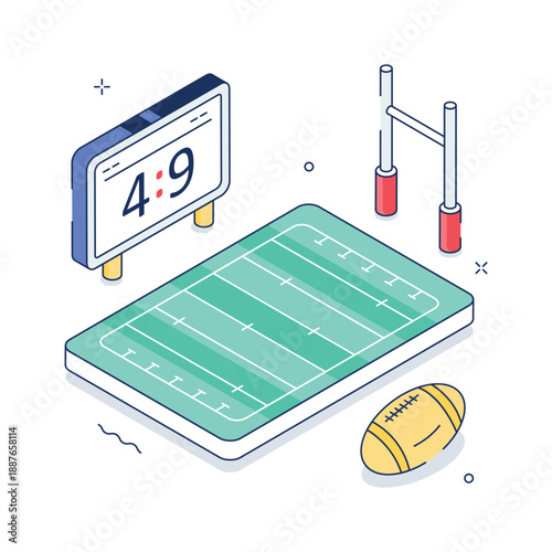 Isometric illustration depicting rugby sport and team endurance