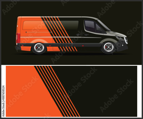 Modern delivery van with orange and black graphics