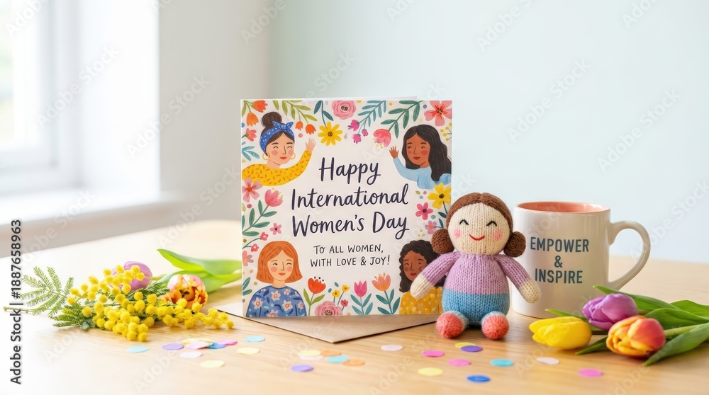 Obraz premium Celebrating international women's day home greeting card cozy environment close-up view empowerment and inspiration for all women