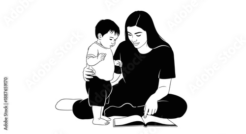 Mother and Child Reading a Book Together.