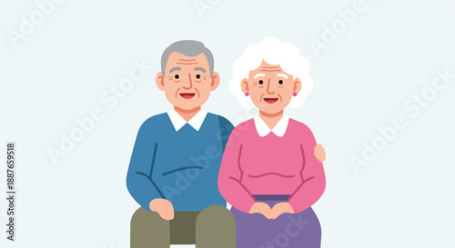 Affectionate Elderly Couple in Illustration Style