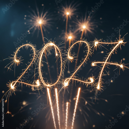 Wallpaper Mural Radiant Square Photo of 2027 Formed by Sparklers Underneath a Burst of Colorful Fireworks in a Mystical Night Sky, New Year Theme Torontodigital.ca