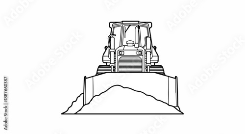 Bulldozer Pushing a Pile of Dirt, Black and White Illustration