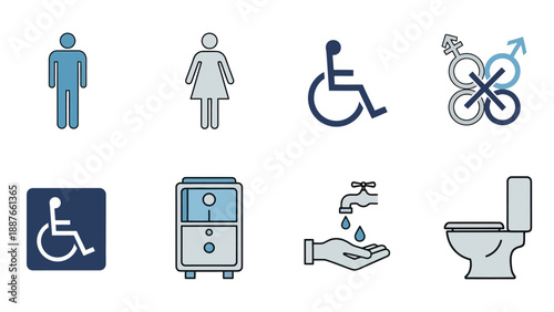 Collection of restroom and accessibility icons.