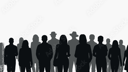 Diverse Crowd Silhouette Group People Standing Together.