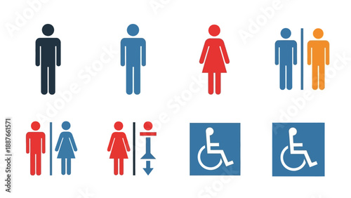 Collection of modern restroom and accessibility symbols.
