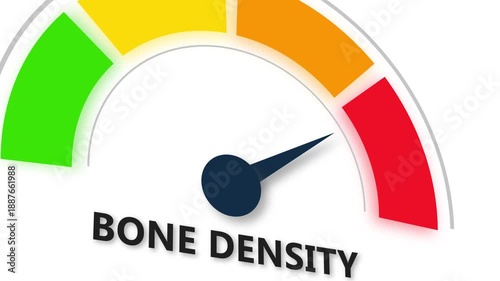 Animated bone density level meter moving from low level to normal level, ideal for concepts related to bone health, osteoporosis management