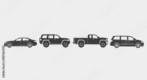 Diverse Collection of Modern Vehicles Lined Up Side by Side.