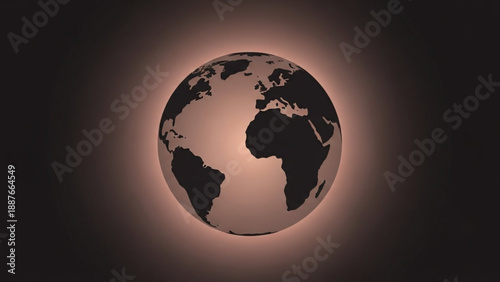 Globe Earth with Africa and South America Silhouette on Dark Background with Orange Glow