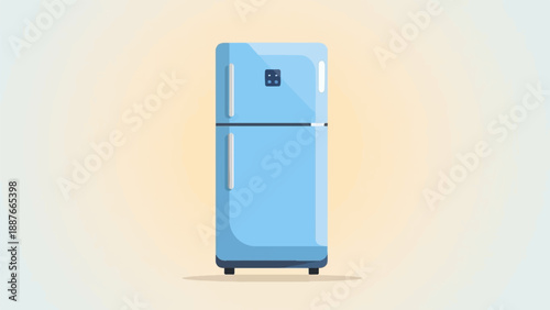 A clean, cartoon-style, light blue refrigerator with silver handles and a digital display