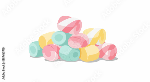 A colorful pile of cylindrical, swirled confectionery treats