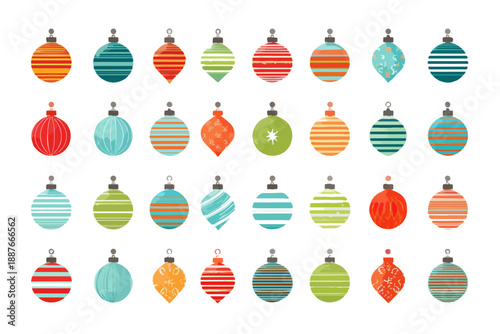 Zestaw kolorowych, ręcznie rysowanych bombek choinkowych z przezroczystym tłem, idealny do dekoracji świątecznych.