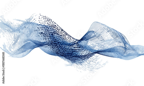 데이터 흐름을 나타내는 파란색의 추상적인 물결 모양의 입자 효과