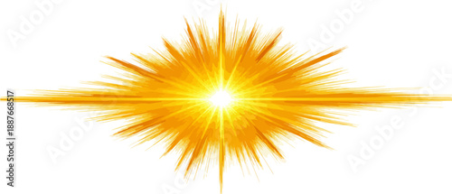 태양 광선과 빛나는 별 모양의 오렌지색 에너지 폭발, 투명한 배경에 흰색 중앙 광선