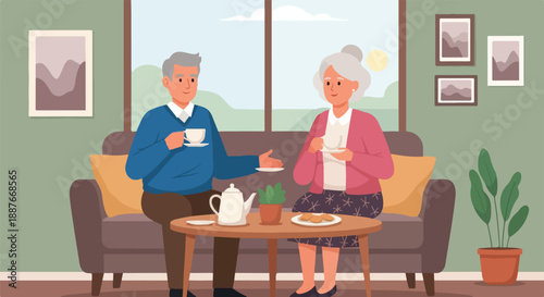 Elderly Couple Enjoying Coffee at Home