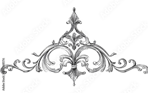 Ozdobny, symetryczny element dekoracyjny w stylu barokowym lub rokokowym, idealny do projektowania graficznego.