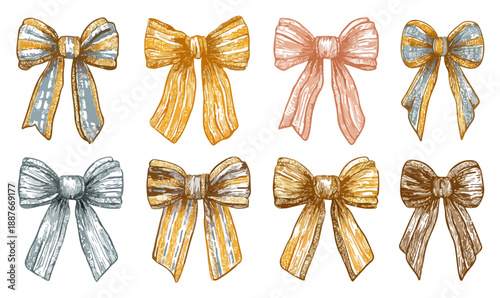 다양한 색상의 수채화 리본 세트, 선물 포장, 장식, 디자인 요소에 활용