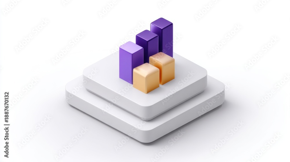 Naklejka premium Abstract 3D Graph Representation with Colorful Bars and Smooth Layers for Business Visualization and Data Analysis Concepts