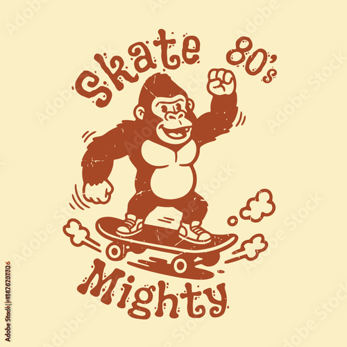 Mighty Gorilla Skateboarding Retro 80s Style.