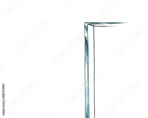 깨끗하고 투명한 유리잔의 모서리 디테일, 미니멀리즘 디자인, 흰색 배경에 분리됨