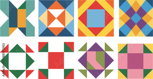 Abstract Patchwork Quilt Pattern  Bold Geometry and Creative Color Variations
