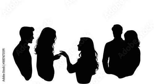 Illustrative silhouettes capturing various stages of relationships, from romance to family bonds