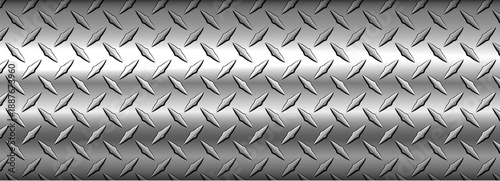 SIlver banner with diamond plate pattern, shiny steel metal sheet texture industrial background.