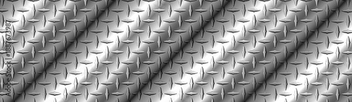 SIlver banner with diamond plate pattern, shiny steel metal sheet texture industrial background.