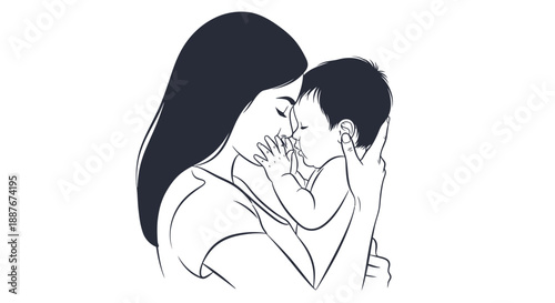 Mother holding her baby tenderly.