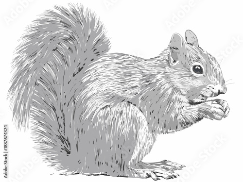 Detailed sketch of a squirrel holding a nut in its paws