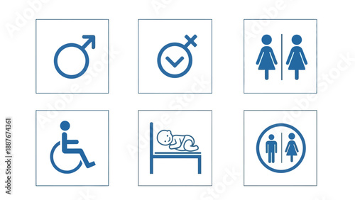 Collection of restroom and accessibility icons.