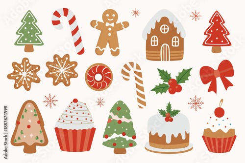 Festive christmas treats and decorations gingerbread candy canes and sweet pastries