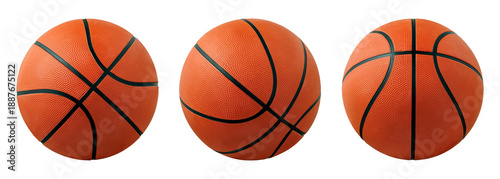 Collection of orange basketball balls isolated on white