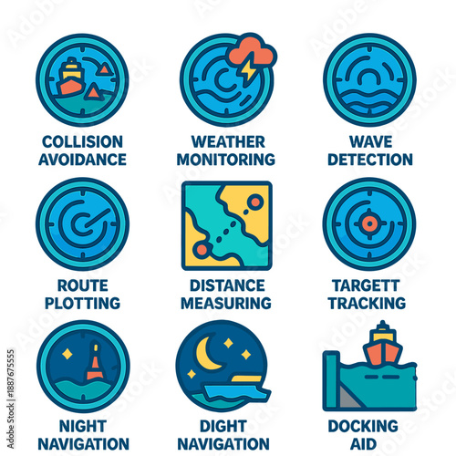 Marine icons for navigation and safety: essential symbols for maritime technology