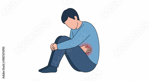 Man Experiencing Abdominal Pain, Clutching Stomach