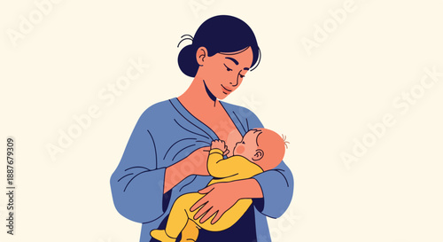 Mother Breastfeeding Baby Bonding and Nurturing Illustration
