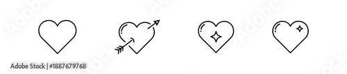 Heart icons with varied internal symbols and emotional styles for expressive design.
