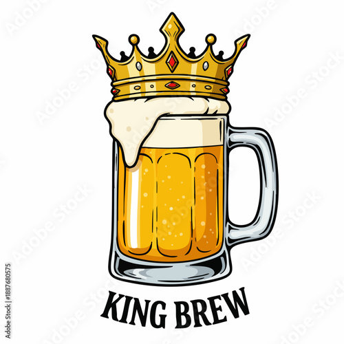 Handdrawn Crowned Beer Mug Illustration Design for Brewery or Bar