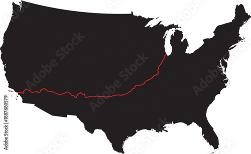 Map of Route 66 Across USA Silhouette Design Vector