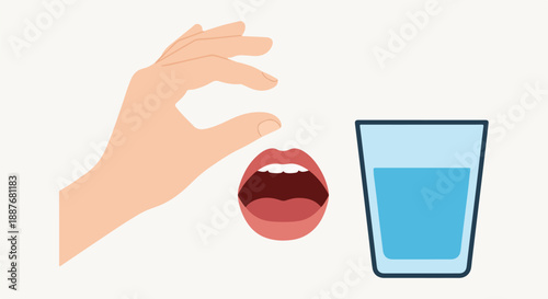 Open Mouth Expecting, Hand Near Glass of Water