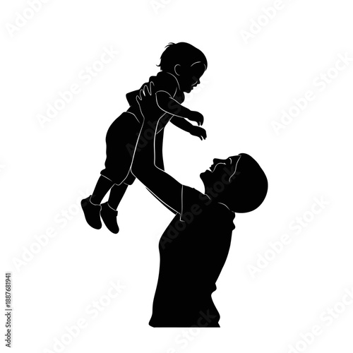 Father playfully tossing his young child in the air.